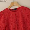 ZANZEA Women Casual O-neck 3/4 Sleeve Embroidery Lace Blouse