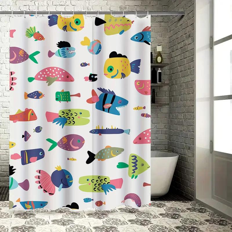 "Colorful Cartoon Fish Shower Curtain, Waterproof & Mildew-Resistant Bath Curtain for Kids' Bathroom Decor"