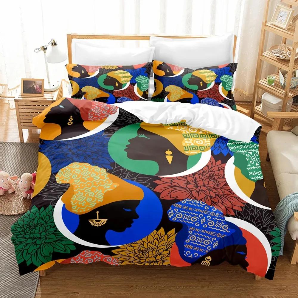 

Африканский комплект пододеяльника размера кинг/квин, современный стильный, черная женщина с гирляндой, декоративный полиэстеровый комплект постельного белья для девушек и женщин 70x133cm 2pcs