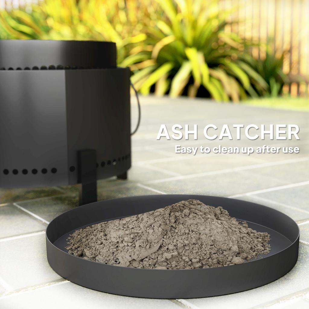 Smokeless Fire Pit with Ash Catcher, 37cm Portable Wood Burning Firepit with Poker for Garden Camping Bonfire Party, Metal, Dark Grey