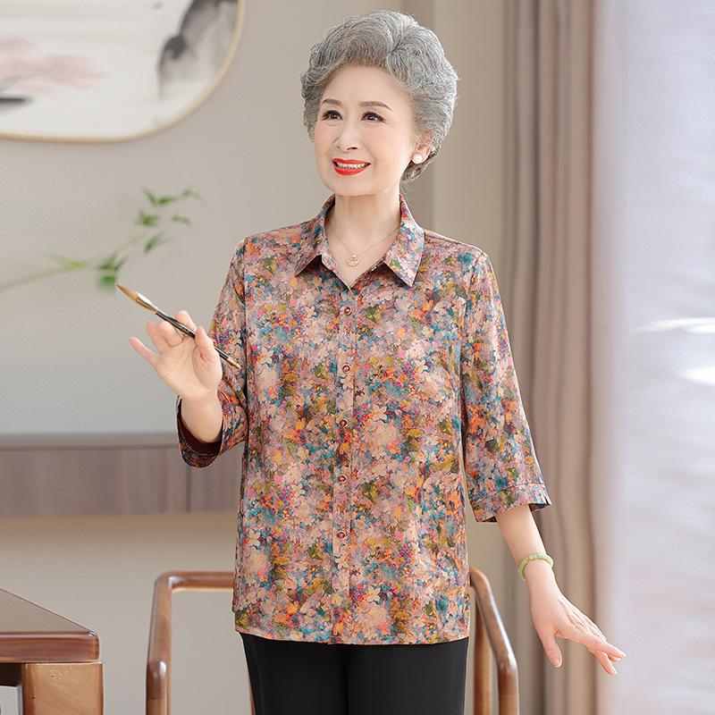 Xiangyunsha Silk Patterned Shirts for Elder Women - Stylish Summer Tops
