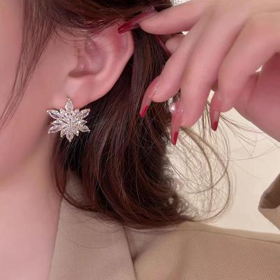 Exquisite Full Crystal Flower Snowflake Earrings with 925 Silver Needles for Women