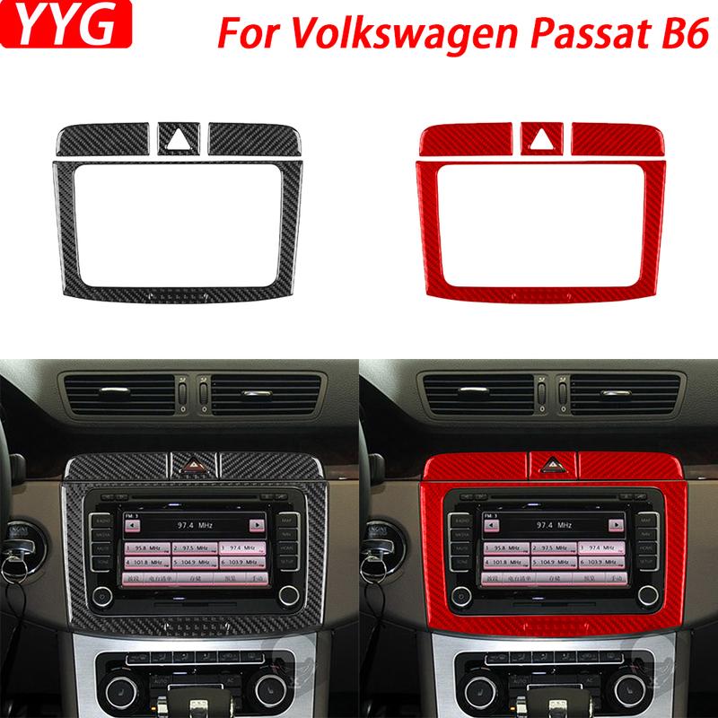 For Volkswagen Passat B6 2006-2011 Carbon Fiber Radio Navigation Panel Trim Cover Interior Decoration Car Accessories Sticker
