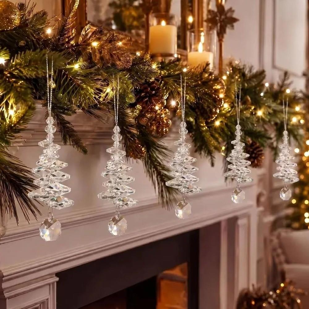 Xmas Tree Shape Crystal Beads Pendant Transparent Christmas Tree Pendant Party Decoration