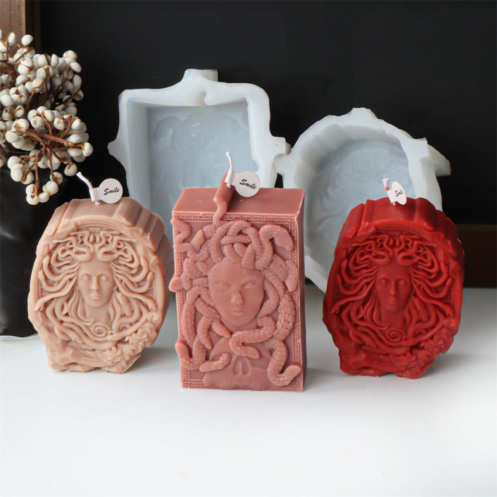 2D/3D New Medusa Figure Silicone Candle Silicone Mold Snake Head Goddess Gypsum Mold Resin Crafts Concrete Casting Molds