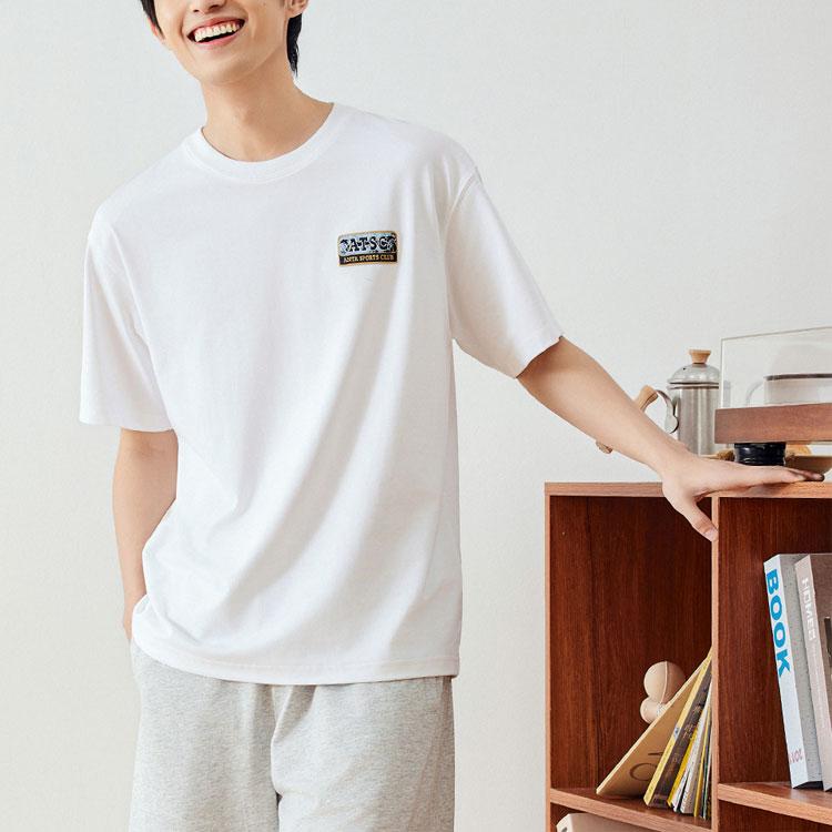 Anta Lifestyle Series Letter Print Round Neck Loose Short Sleeve Drop Shoulder T-Shirt Men T-Shirts Snow-White 152428148-1