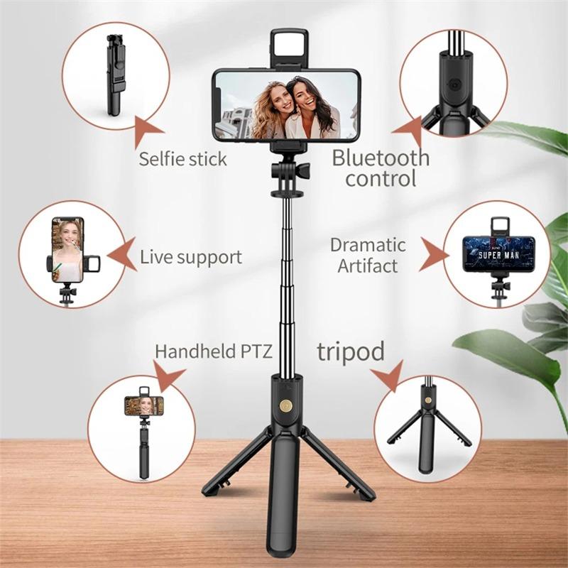 All In One Expandable Portable IPhone Tripod Selfie Stick Selfie Stick With Remote With Detachable BT Wireless Remote Compatible 7