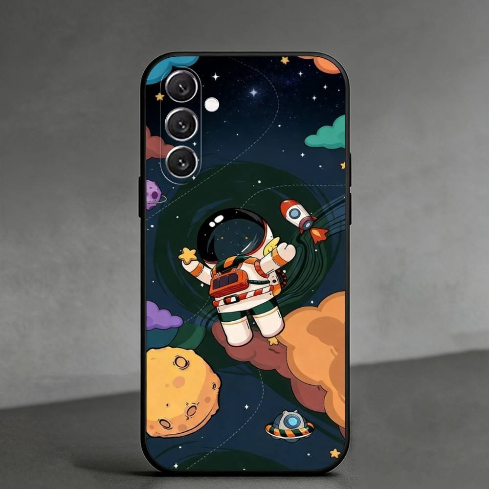 Q-Q Version of Astronaut  Phone Case For Samsung Galaxy A91,80,73,72 ,71,53,52,32 ,31,22,21s,20,Soft Black Case