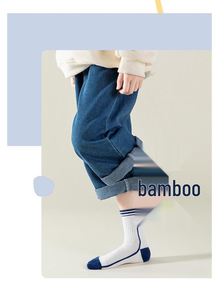 Kids' Combed Cotton Mid-Calf Socks - Trendy, Antibacterial, Deodorant, Medium-Thick for Fall/Winter Sports.