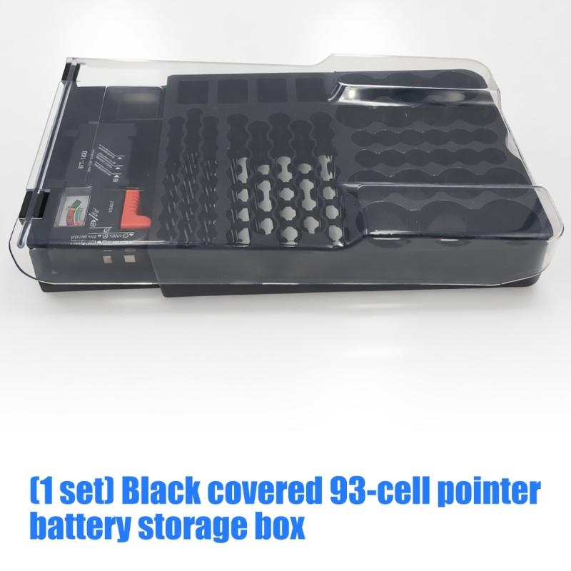 Black ABS Battery Storage Container Box With 93 Compartments And Visible Hinged Lid For Easy Access