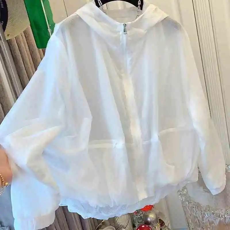 Damen Sommer Übergröße Locker Geschnitten Schlankmachende Kapuzenjacke Kurze Sonnenschutzkleidung Einfaches Design Reißverschlussjacke