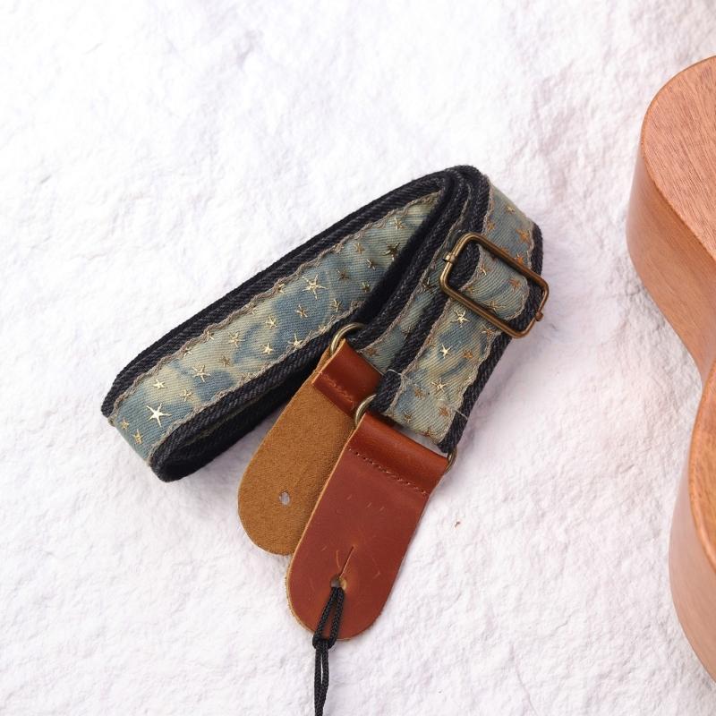 Cowboy Star Pattern Ukulele Strap Leather Adjustable Shoulder Strap Acoustic Ukulele Belt for Comfortable Playing