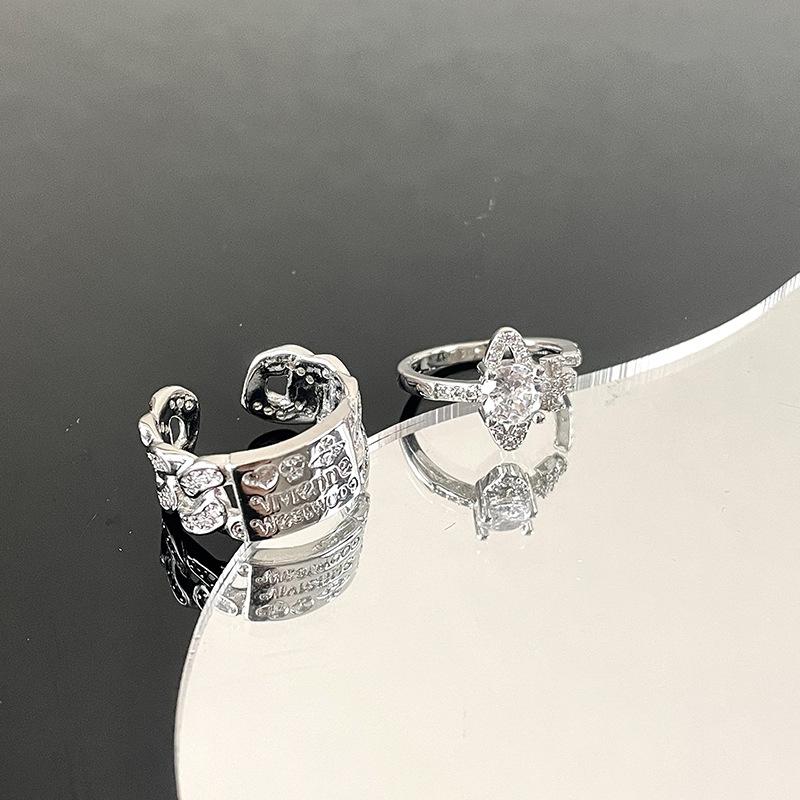 Saturn Ring Zircon Alphabet Hollow Personality Delicate Geometric Diamond-Set Planet Niche Design Open Ring Ring Female