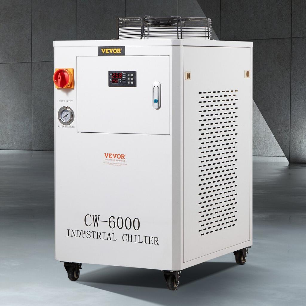 Industrial Water Chiller CW6000, 1500W Water Chiller Cooling System with Compressor, 15L Water Tank Capacity, 65L/min Max Flow Rate, for CO2 Laser