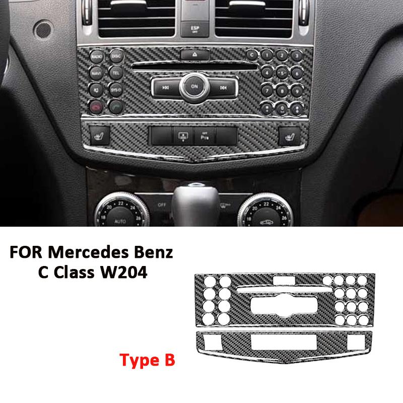 For Mercedes Benz C Class W204 2007-2014 Carbon Fiber Car Multimedia CD Control Panel Trim Cover Interior Decoration Sticker