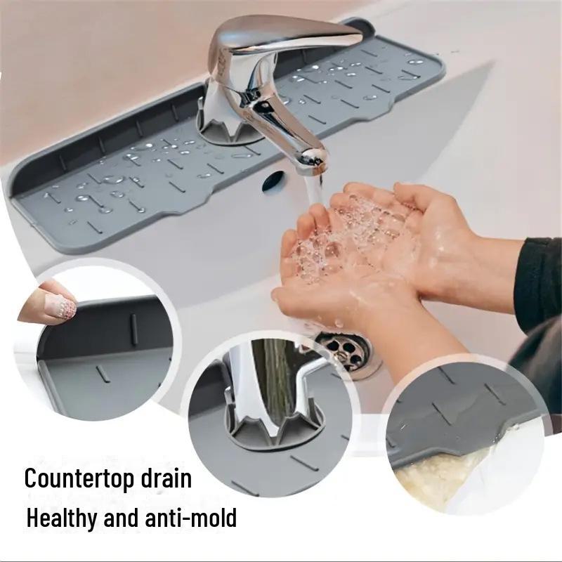 Splash-Proof Silicone Kitchen Faucet Drain Pad - Short Vertical Stripes Storage Pad for Sink Cleaning