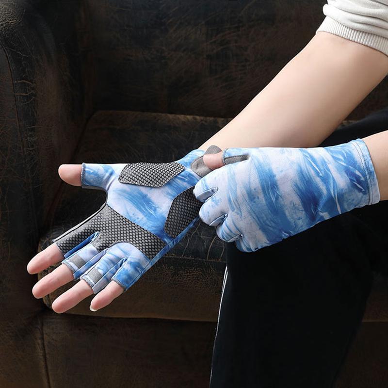 Men'S Summer Fishing Anti-Slip Wearable Cool Outdoor Professional Fishing G10-Dy Half Finger Gloves Ice Silk Breathable Soft Uv