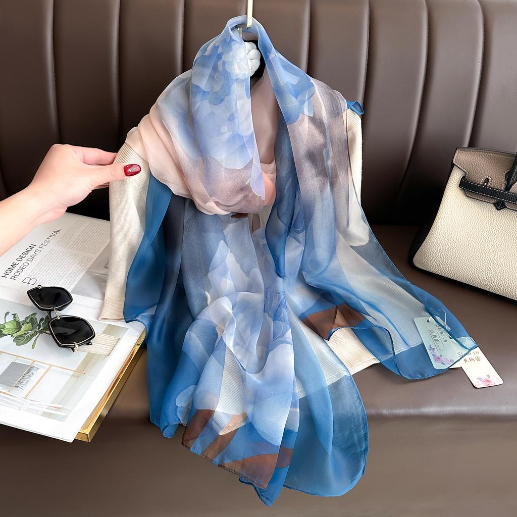 2025 Fashion Silk Scarf Women Foulard Thin Stoles Beach Travel Tippet Floral Long Veil Shawl Luxury Scarves Soft Premium Pareos