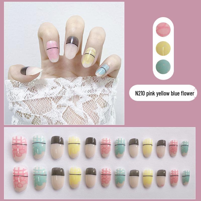 

Короткие круглые съемные накладные ногти с цветочным дизайном, как у интернет-знаменитости, для девочек