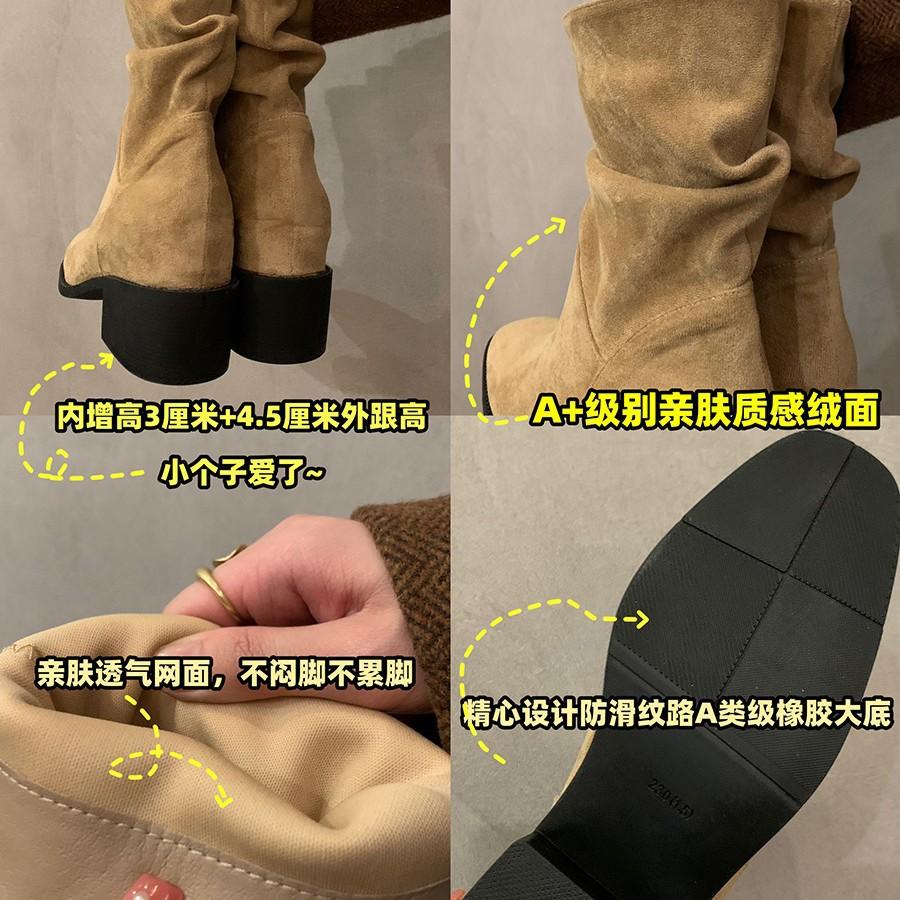 Retro stacking boots women's summer and autumn 2025 new thin khaki Martin boots thick heel photo cowboy short boots women