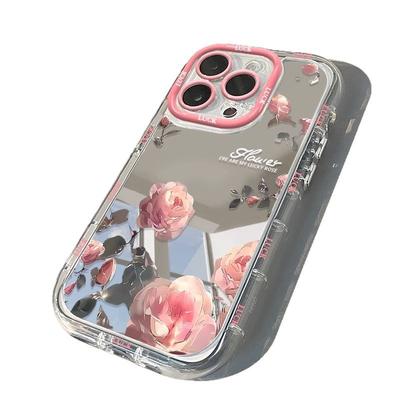 Trandafirii Roz Sunt Potriviți pentru Carcase de Telefon cu Oglindă pentru IPhone16, Apple 15promax, Flori Proaspete și Curate 14, 13