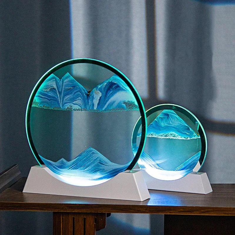 Sandscape Moving Sand Art Picture Table Lamp 3D Hourglass Quicksand Flowing Sand Painting Office Desktop Home Decor Gifts