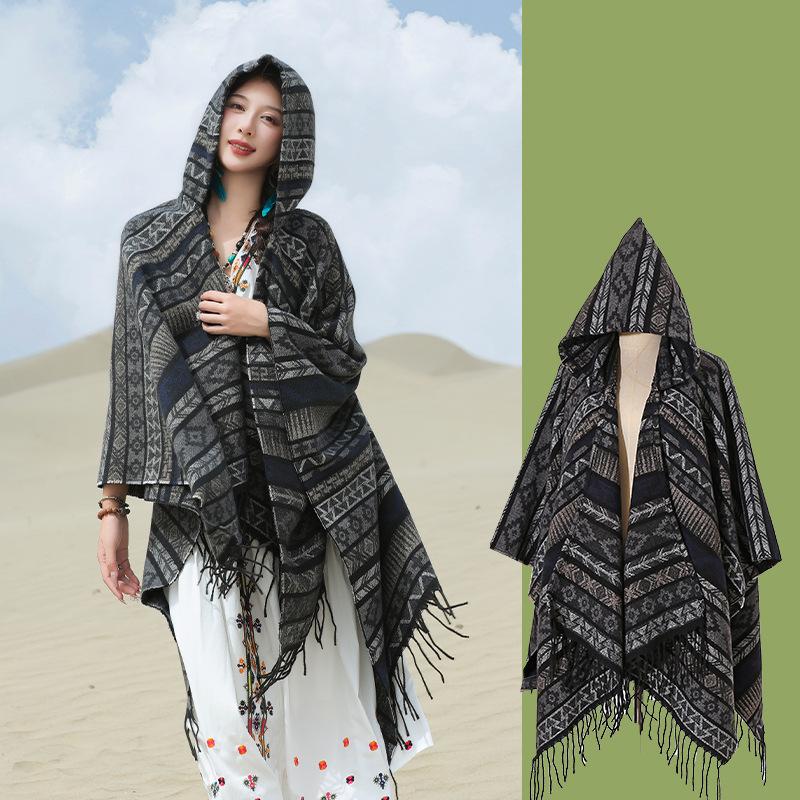 

Одежда для путешествий Туризм Этнический стиль Полосатая шаль с бахромой Накидка женская Тибет Цинхайская пастбищная женская 130*150CM