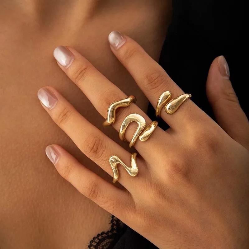 4Pcs/Set Fashion Silver Color Irregular Geometric Open Rings For Women Men Punk Metal Adjustable Knuckle Joint Ring Jewelry Gift