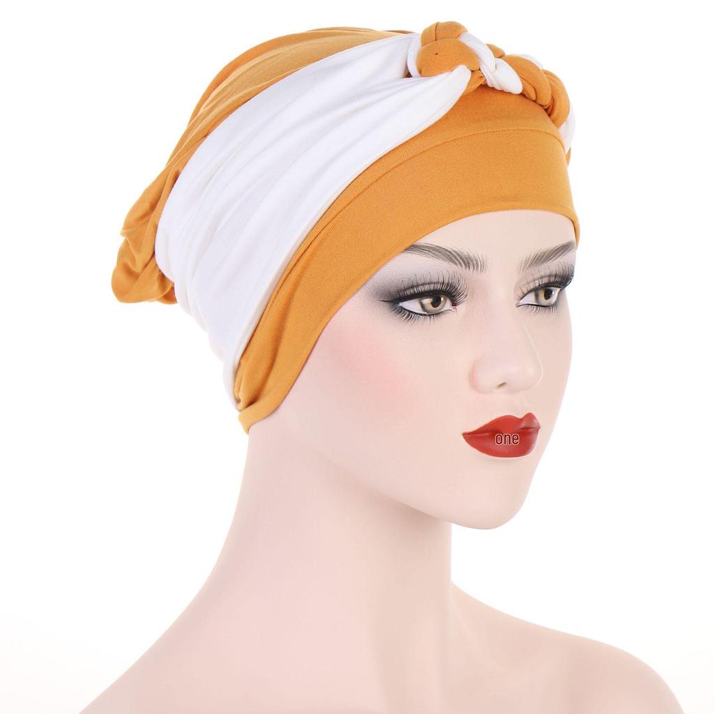 Multicolor Side Braid Soft Headscarf Hat for Muslim Women and Chemotherapy Patients