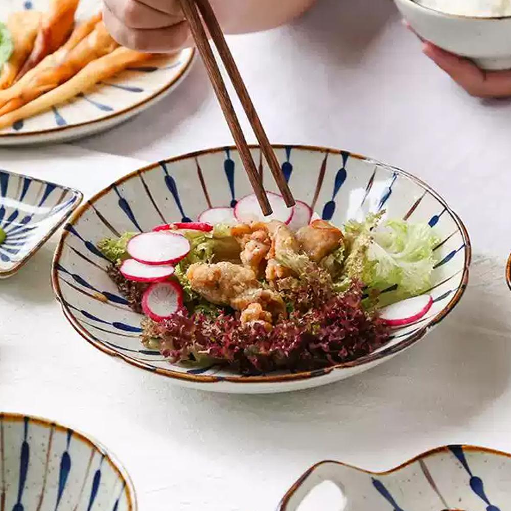 2PCS Ceramic Dinner Plates Japanese Retro Deep Round Plate Dinner Plates Pasta Plate Kitchen Tableware Microwave Oven Bakeware