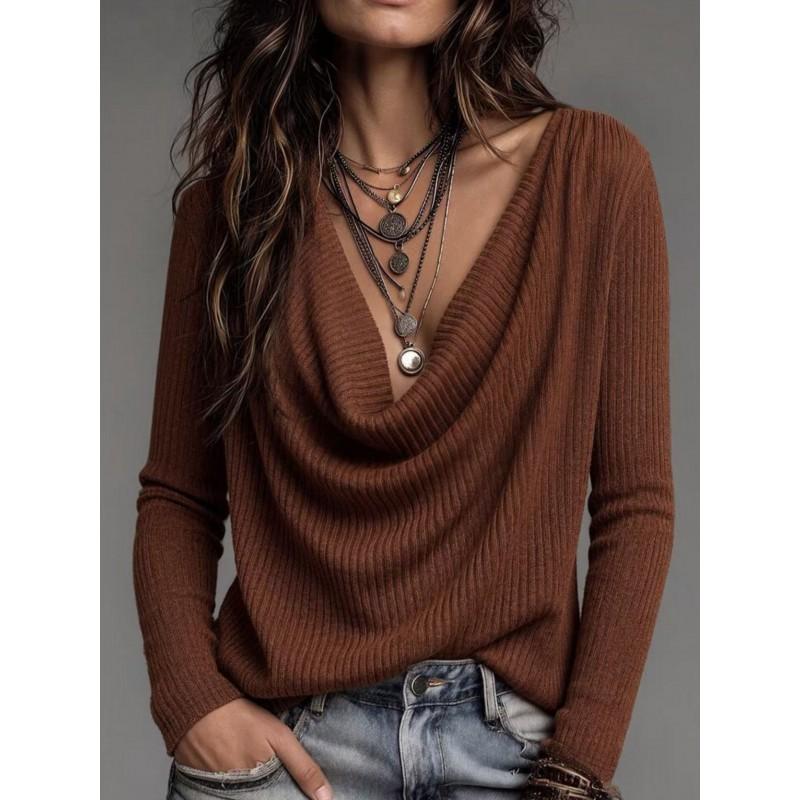 Womens Loose Fit Knit Sweater V-neck Long Sleeve Casual Top Versatile Basic Inner Wear 2026