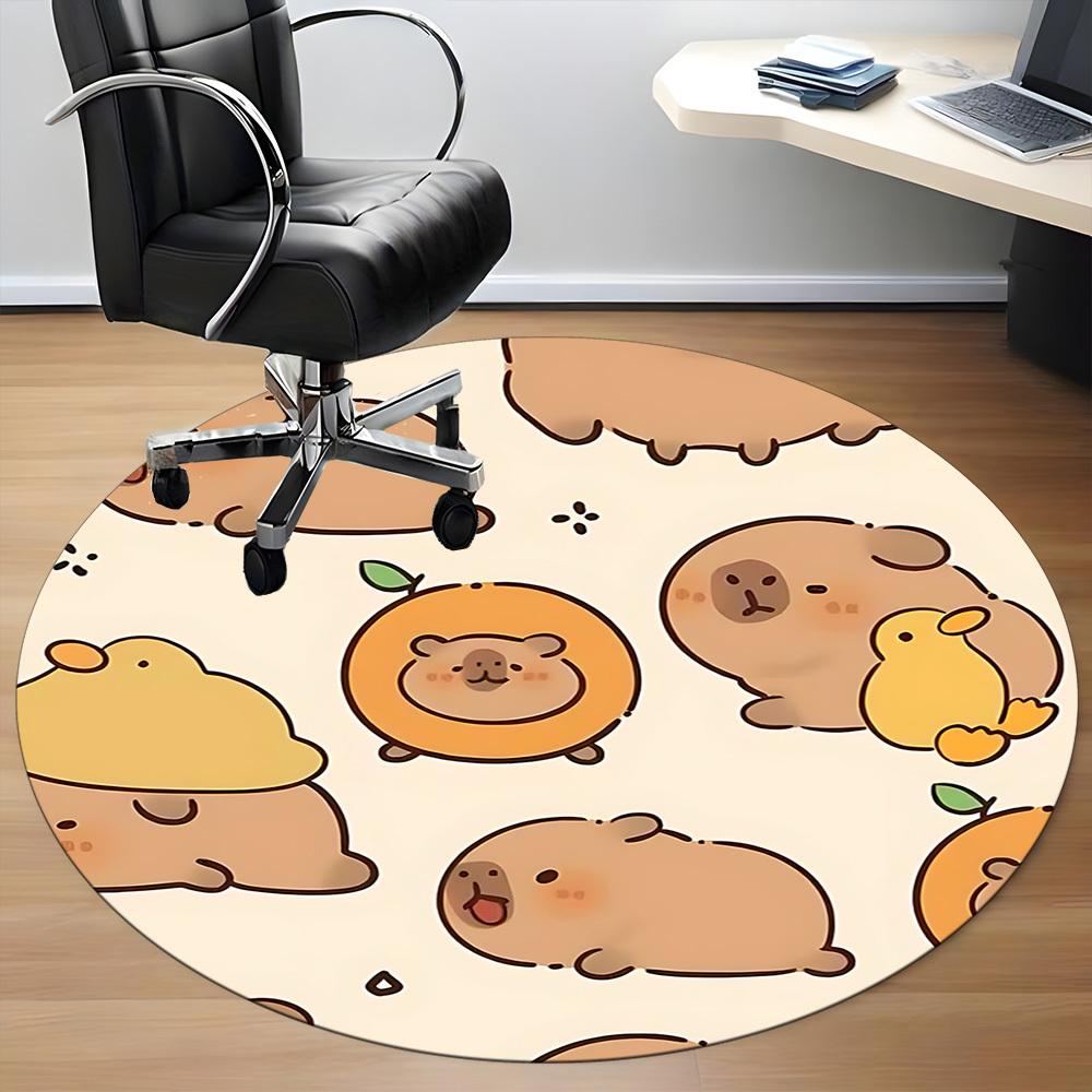 1 Stück Süßer Capybara Büro Runder Teppich, Matte Geeignet Für Büro, Unter Bürostühlen Schlafzimmer Wohnzimmer Heimdekoration, Zimmer Deko