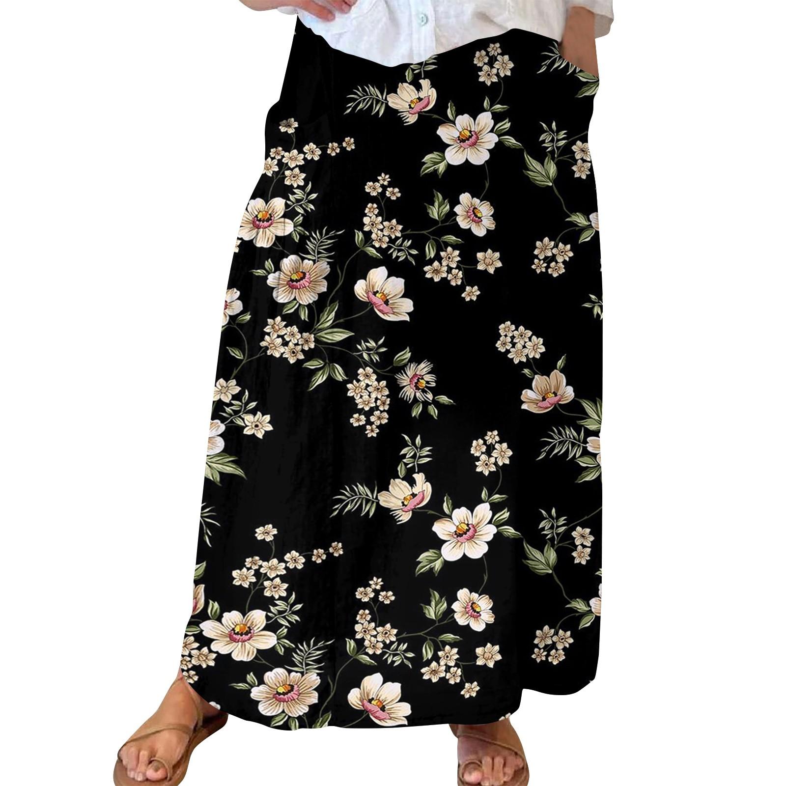 

Женская повседневная свободная юбка-макси в стиле бохо с эластичной резинкой на талии, пляжная, струящаяся, с карманом XXL чёрный
