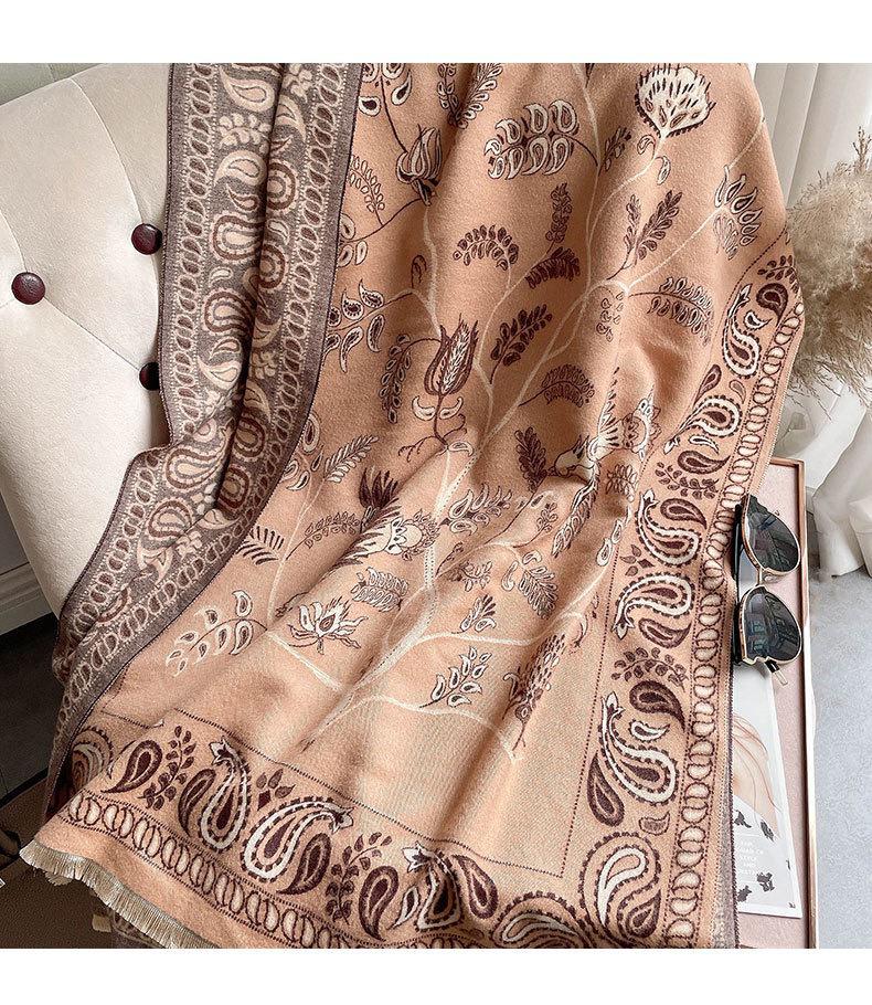 Liu Yifei-Inspired Retro Bluebird Cashmere Scarf - Thick, Warm, Ethnic Style Women's Winter Neck Warmer