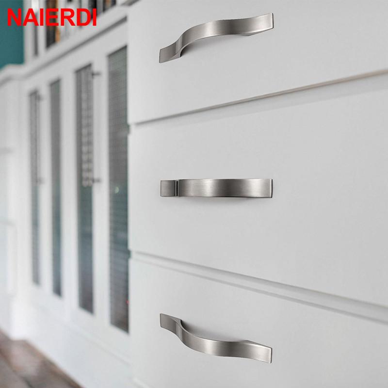NAIERDI Kitchen Door Handles Cabinet Handles Drawer Knobs Aluminum Alloy Wardrobe Door Handles Brushed Modern Style Hardware