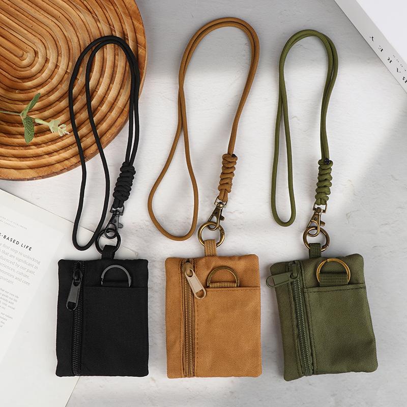 Mini Casual Hanging Neck Mini Coin Purse Card Holder Zipper Pouch Men And Women Key Small Bag Headphone Case With Lanyard