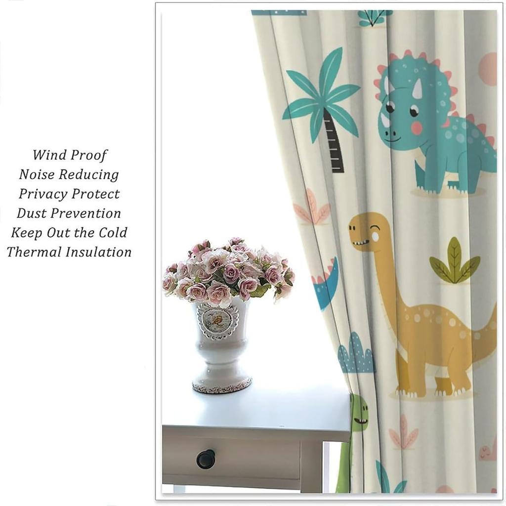 Dinosaur Kids Curtains,Cute Dinosaur Blackout Curtain,Cartoon Dino Pattern Window Treatments Drapes Nursery Boys Girl Bedroom