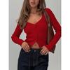 Women S V Neck Long Sleeve Ribbed Button Front Cardigan
