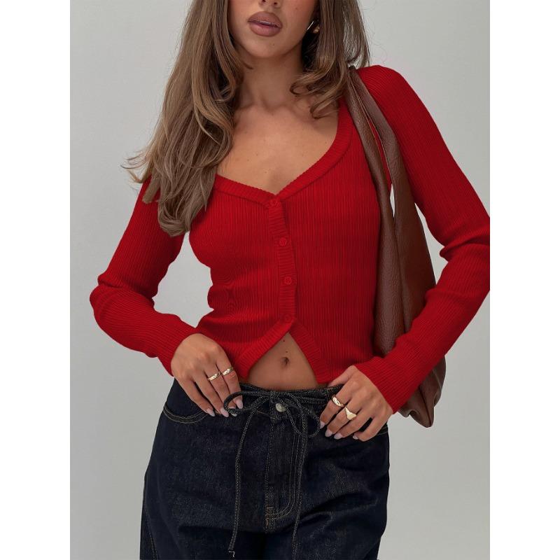 Women S V Neck Long Sleeve Ribbed Button Front Cardigan