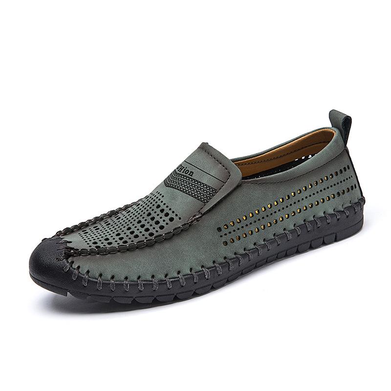 Men s Large Leather Slip-On Loafers: Summer Breathable Hollow Design Driving Shoes 48 зелёный