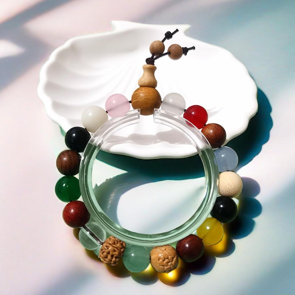 Red Pine & Green Sandalwood Beads with Shoushan Stone Bracelet - Unisex Chinese Style