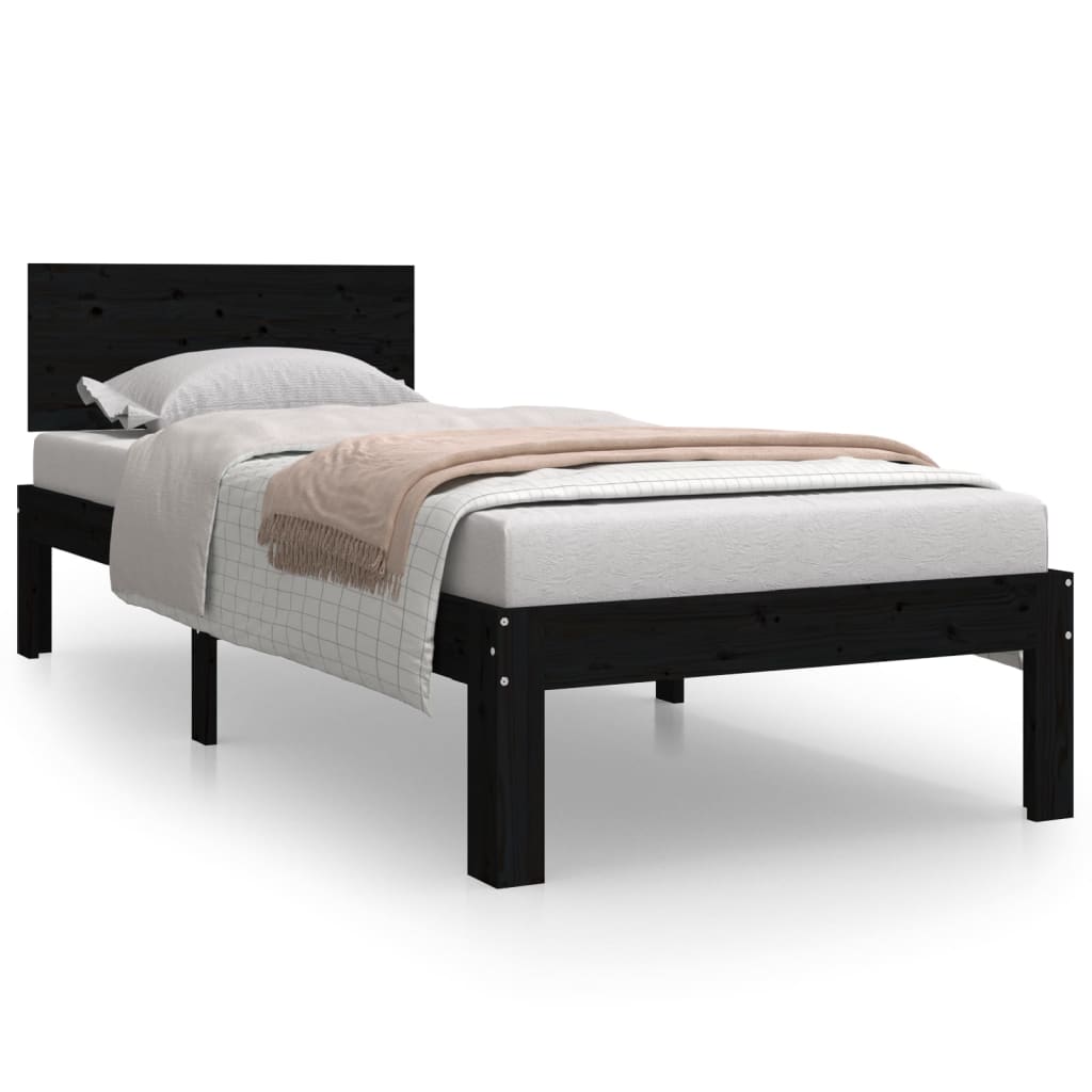 Solid Wood Bed Black 75 x 190 cm