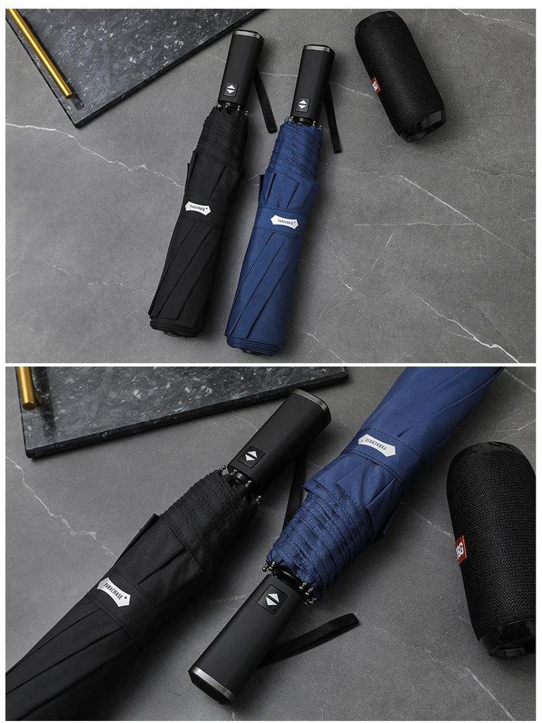 PARACHASE 135cm Super Large Automatic 3-Fold Umbrella, Flat Handle, Korean Style, Business Umbrella for Men