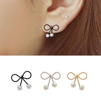 Lovely Hollow Small Bow Pearl Fashion Woman Earrings