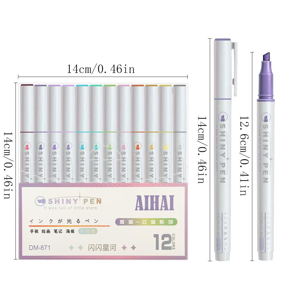 12 Colors Gel Highlighters with Glitter, Galaxy Hand Account Pens, Fluorescent Markers for Journaling, Planning, Drawing