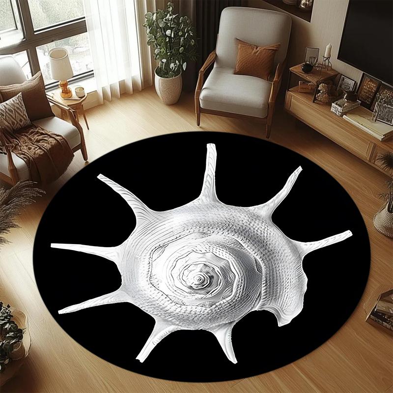 Schelp Spiraalpatroon Rond Vloerkleed Zwart Wit Tapijt Antislip Vloermat Moderne Woonkamer Slaapkamer Minimalistische Huisdecoratie 40X40CM