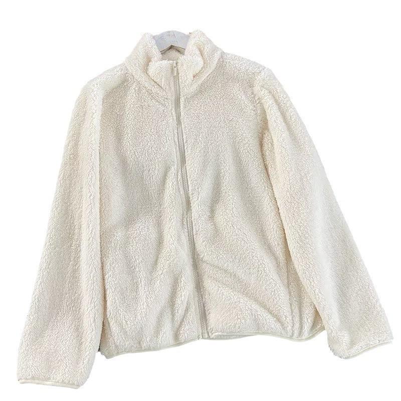 Women's Coral Fleece Stand-Up Collar Jacket - Warm, Loose, Plus Size Cardigan for Autumn & Winter