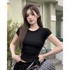 Women Slim Fit Cropped Short Sleeve Crew Neck Casual Solid T Shirt