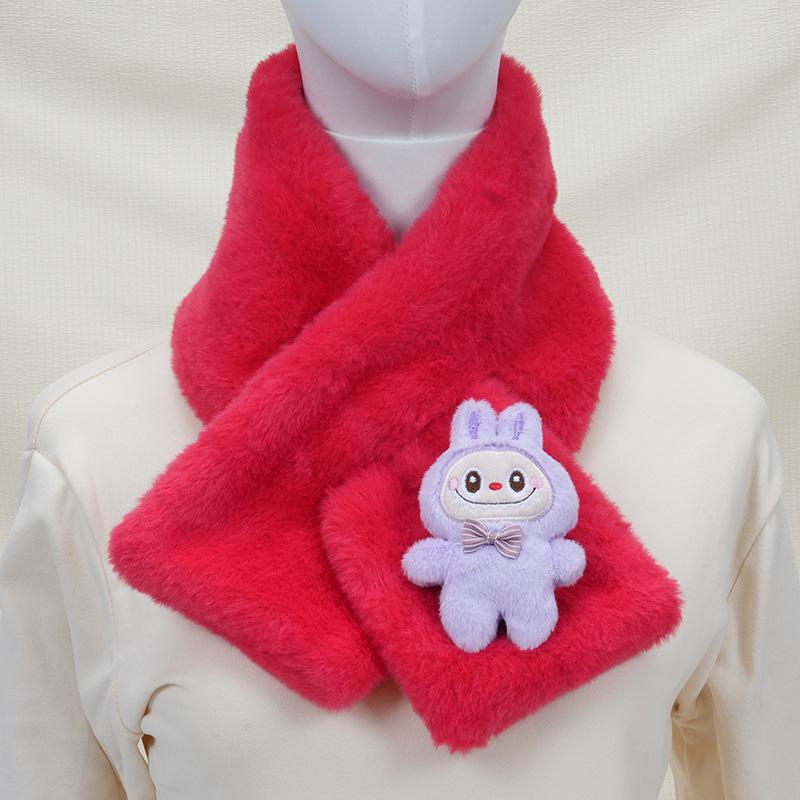 2025 Autumn/Winter Cute Cartoon Plush Scarf: Faux Rabbit Neck Warmer for Girls