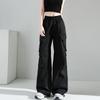 Fashionable American Cargo Pants for Women Summer High Waist Slimming Wide Leg Retro Casual Outfit